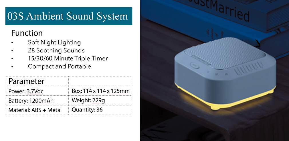 White Noise Sleep Sound Machine with night light and nature sounds and soft ambient indirect light from the base