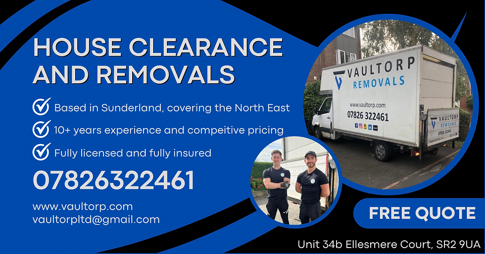 Vaultorp house removals advertisement for Facebook, promoting professional and stress-free house moving services in Sunderland and the North East.