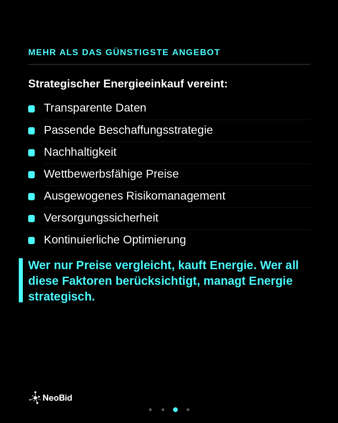 Seven components of strategic energy procurement: data, strategy, sustainability, prices, risk, supply and optimisation.