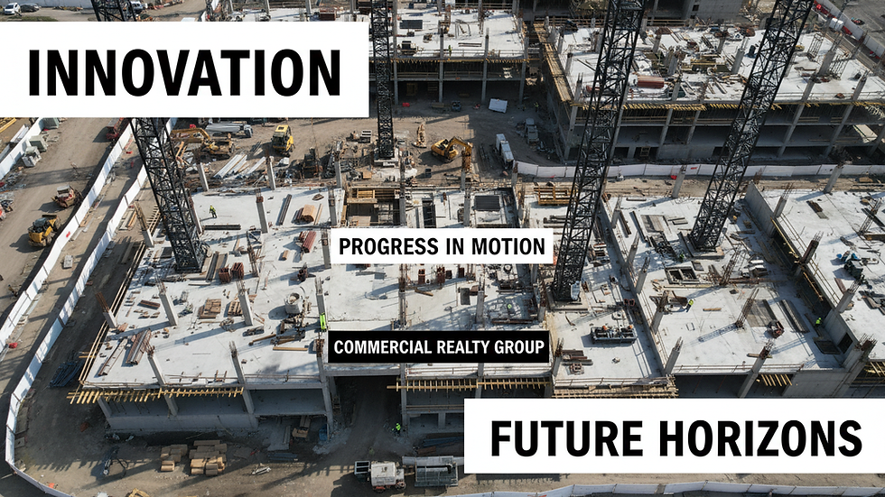 High angle view of a commercial real estate development site with cranes