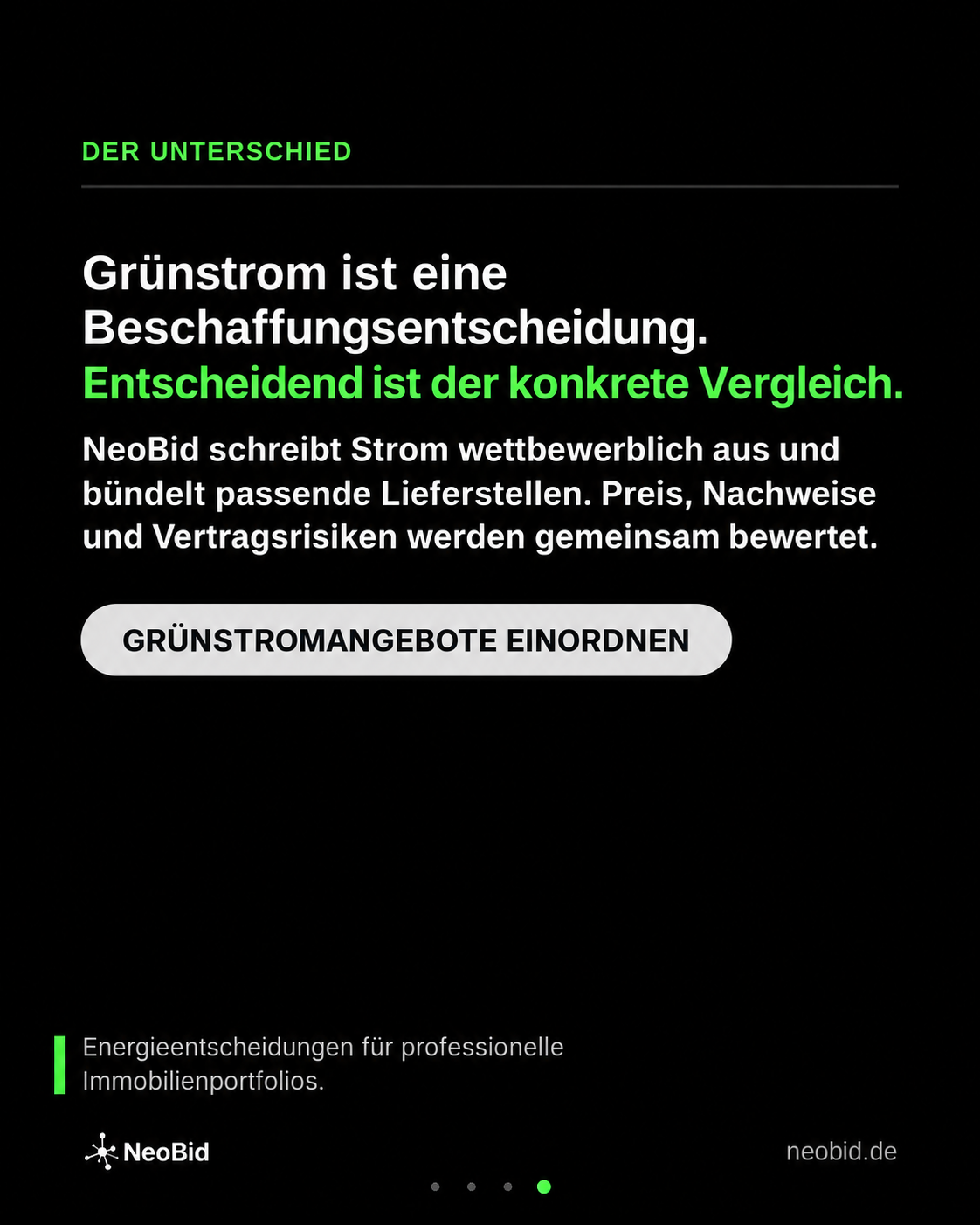 Grünstrom als Beschaffungsentscheidung: konkrete Angebote mit NeoBid einordnen.