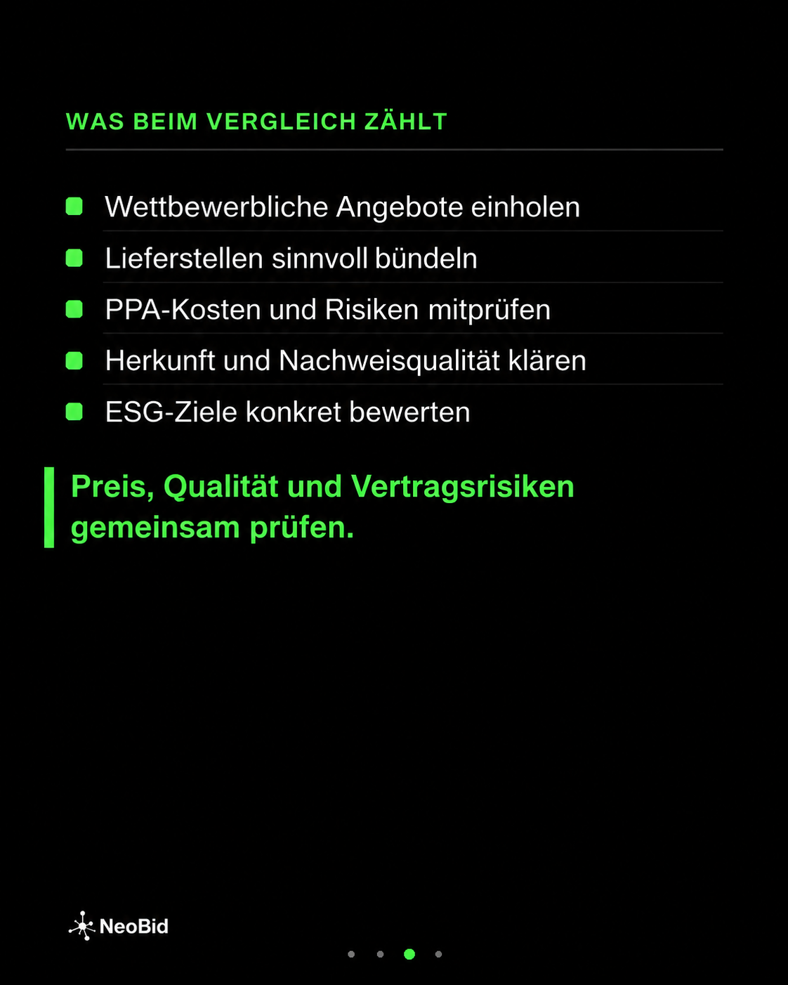 Grünstromangebote vergleichen: Wettbewerb, Bündelung, PPA-Risiken, Herkunftsnachweise und konkrete ESG-Ziele.