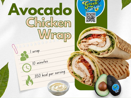 Healthy Avocado Chicken Wrap with grilled chicken, mashed avocado, lettuce, cherry tomatoes, and cucumber – quick, high-protein lunch or post-workout meal