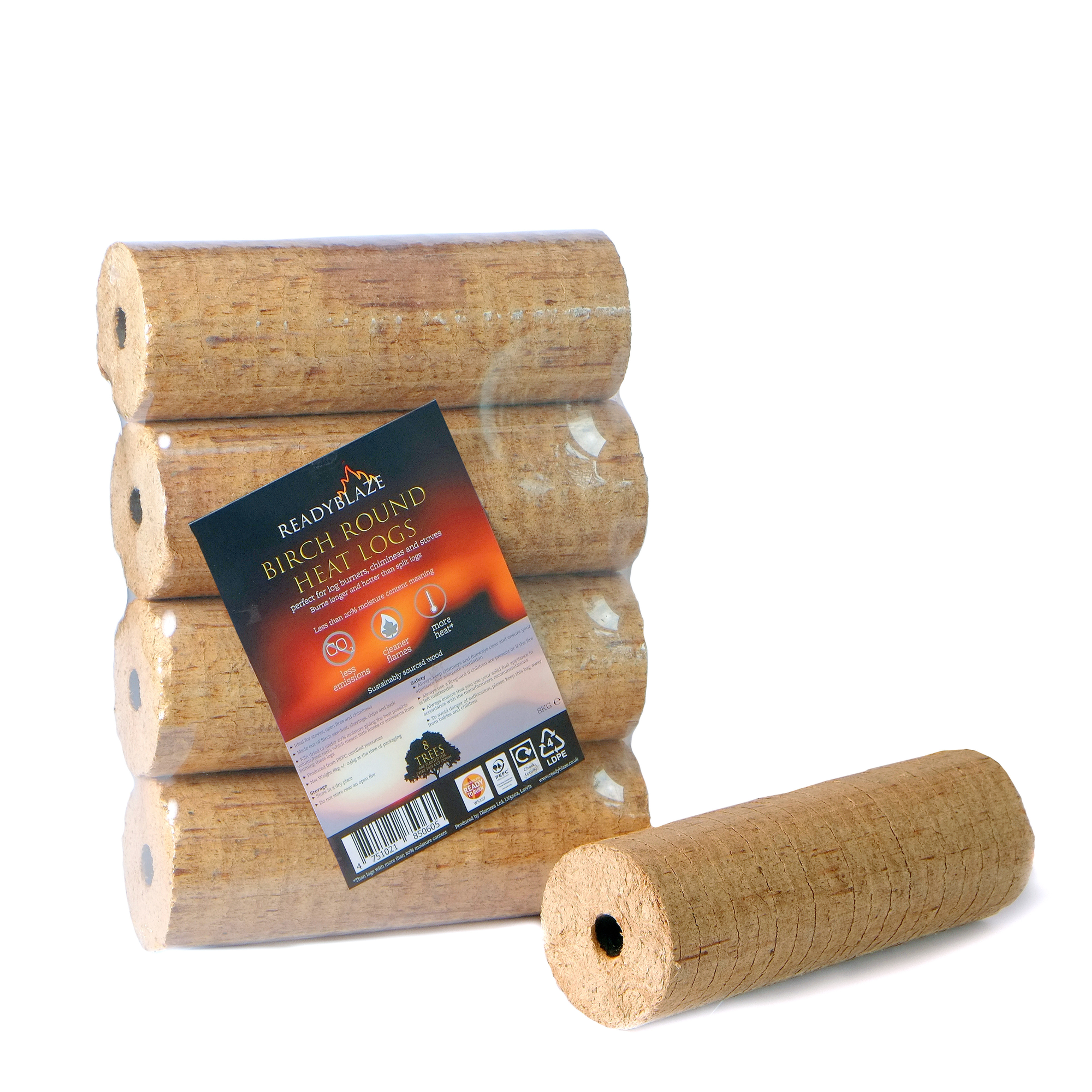 BIRCH ROUND HEAT LOGS 8KG BAG