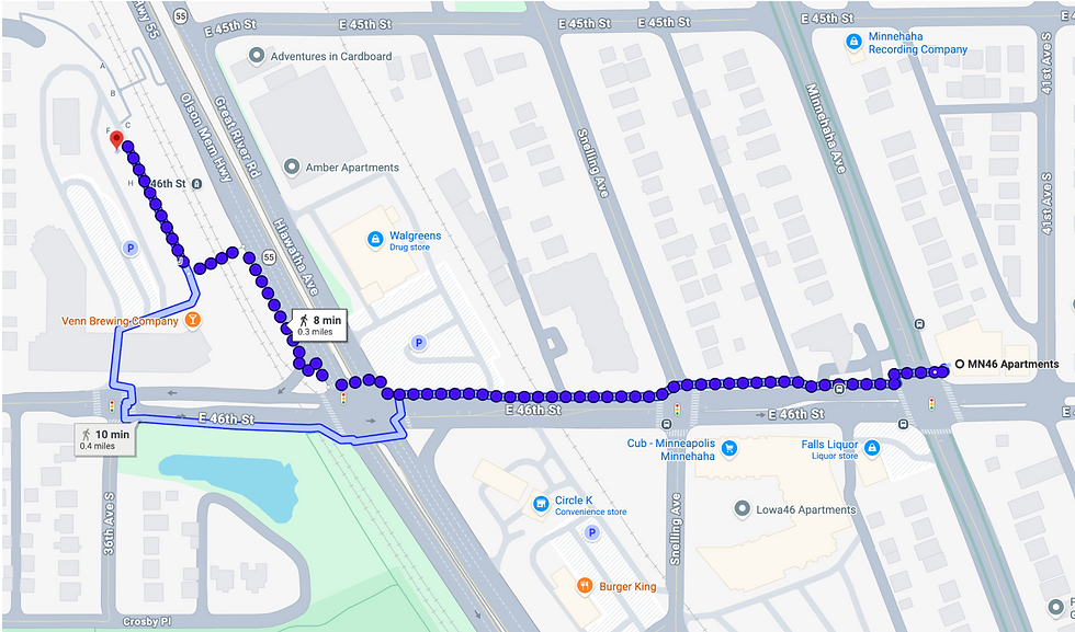 Map of MN46 apartments to public transit