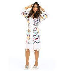 Thumbnail: Custom Design Yellow Tulip Printed Peshtemal Bathrobe