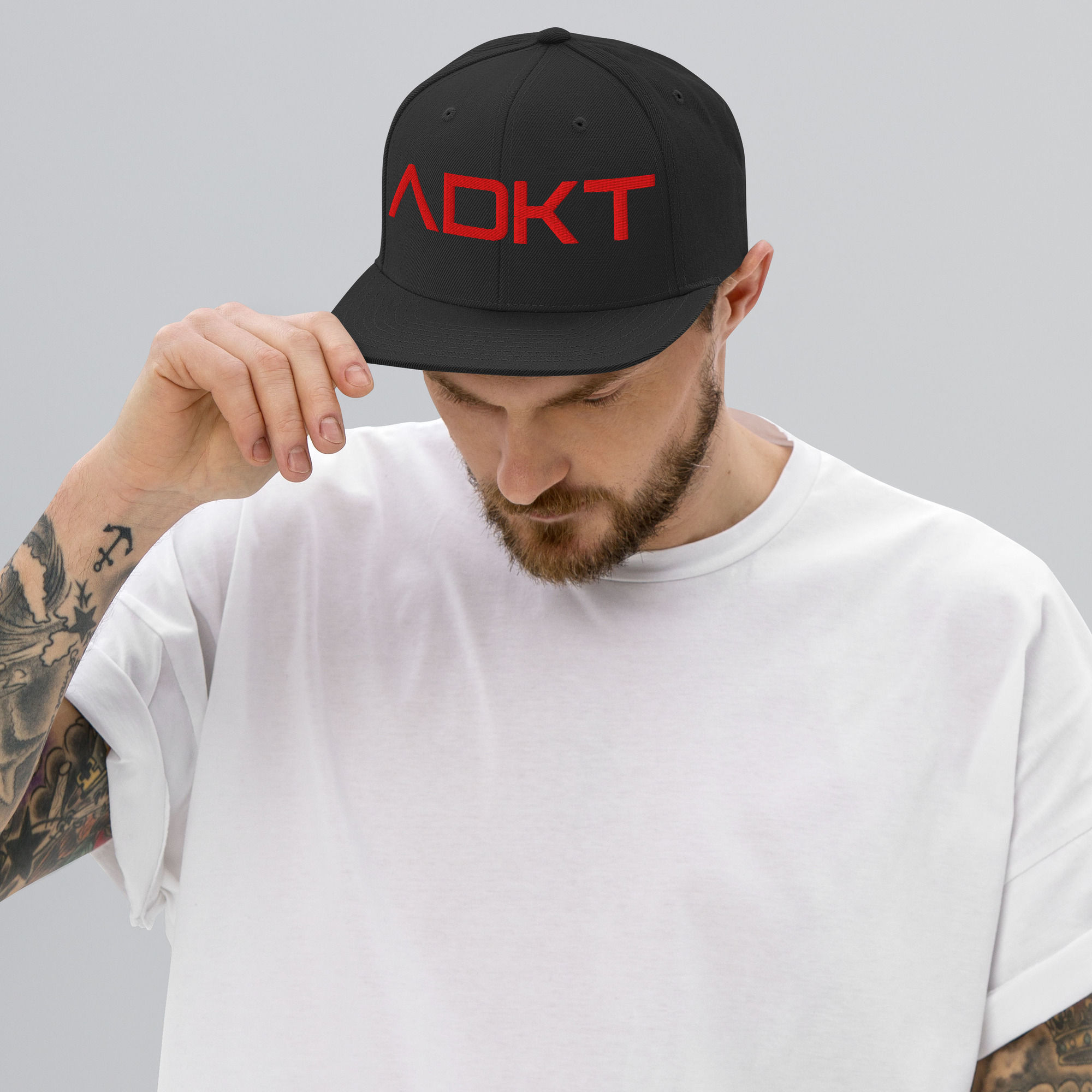 Flat Brim Snapback Hats - Red Logo
