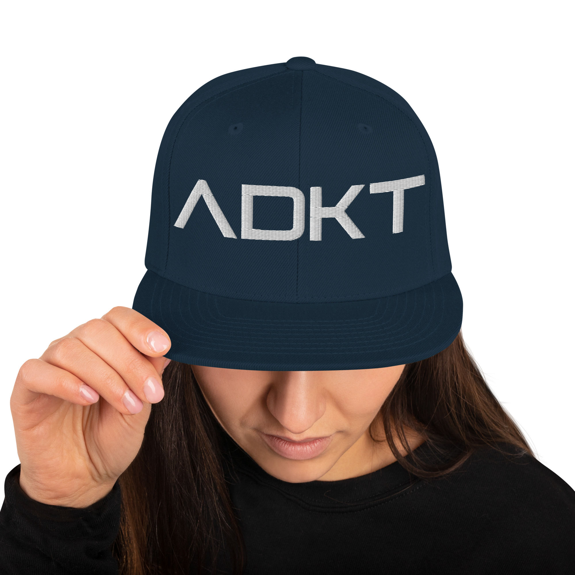 Flat Brim Snapback Hat - White Logo