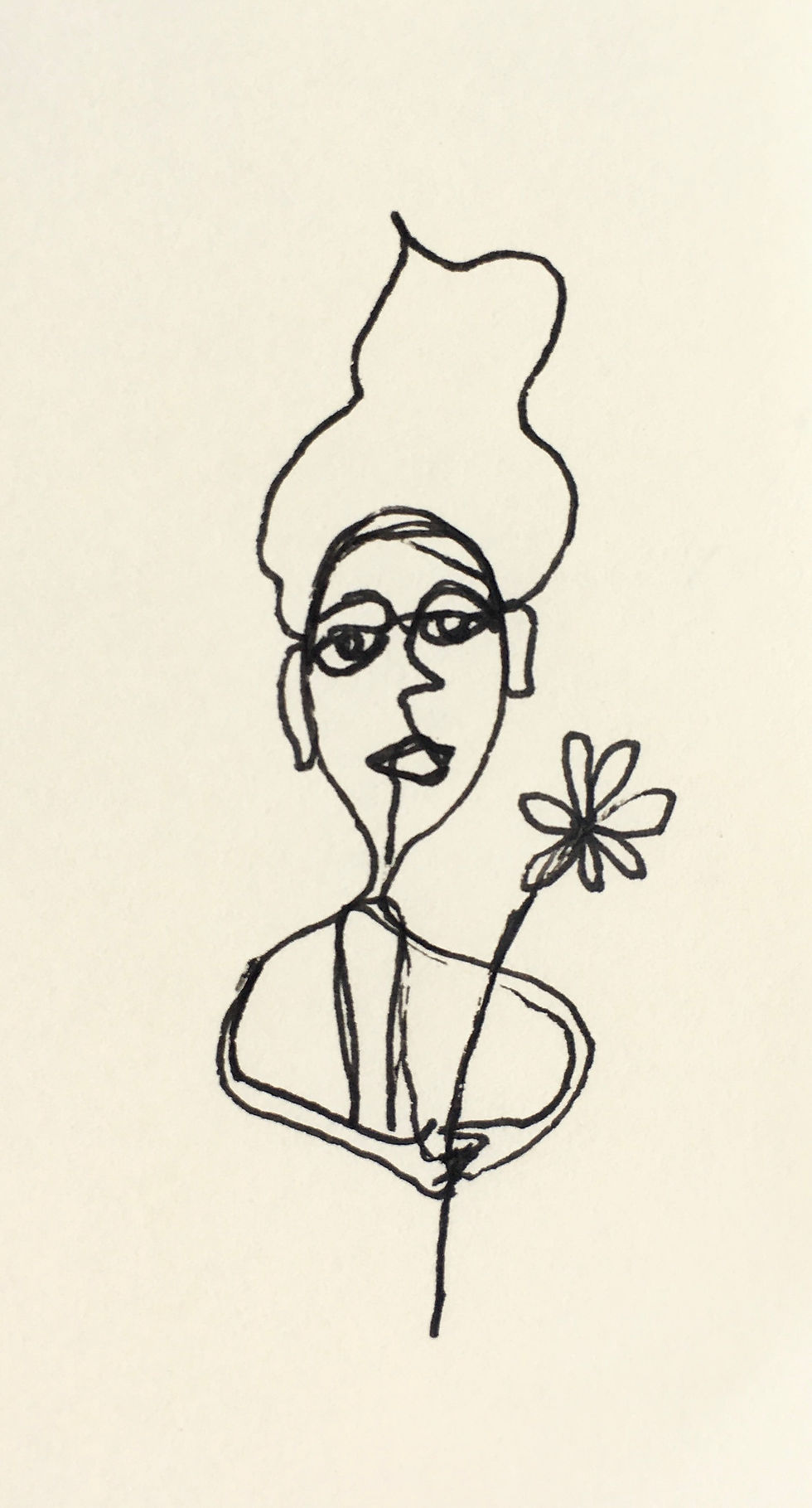 Autistic Art Therapist Jackie Schuld drew a picture of an autistic individual holding a flower as a gift.