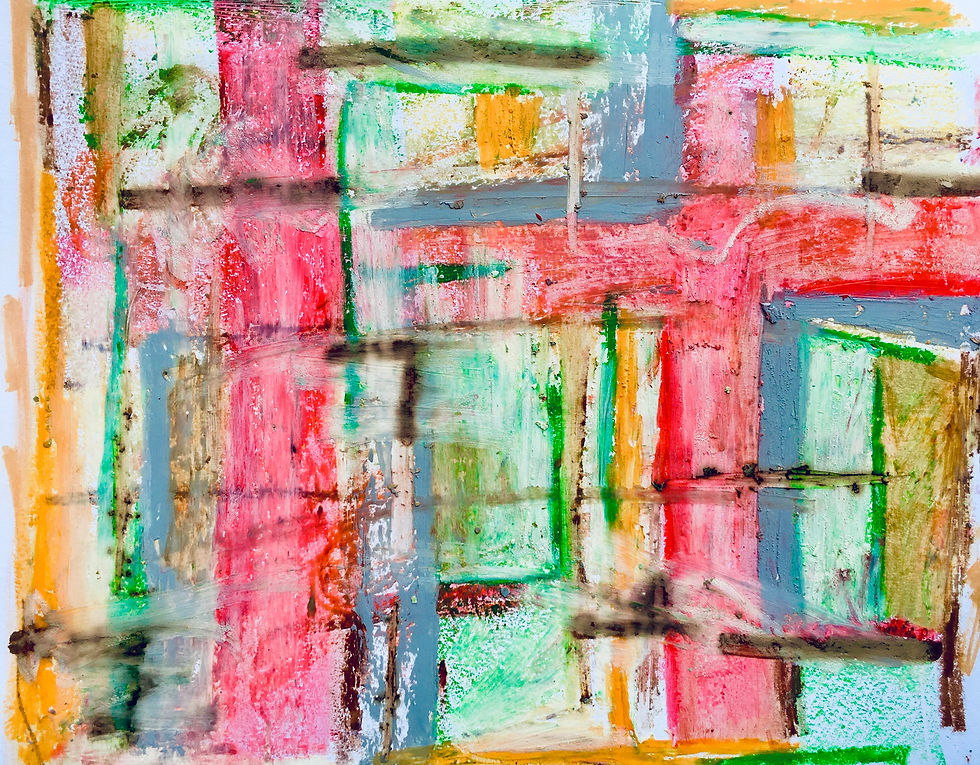 An oil pastel painting of multiple layers and lines to illustrate how Christianity can be complicated.