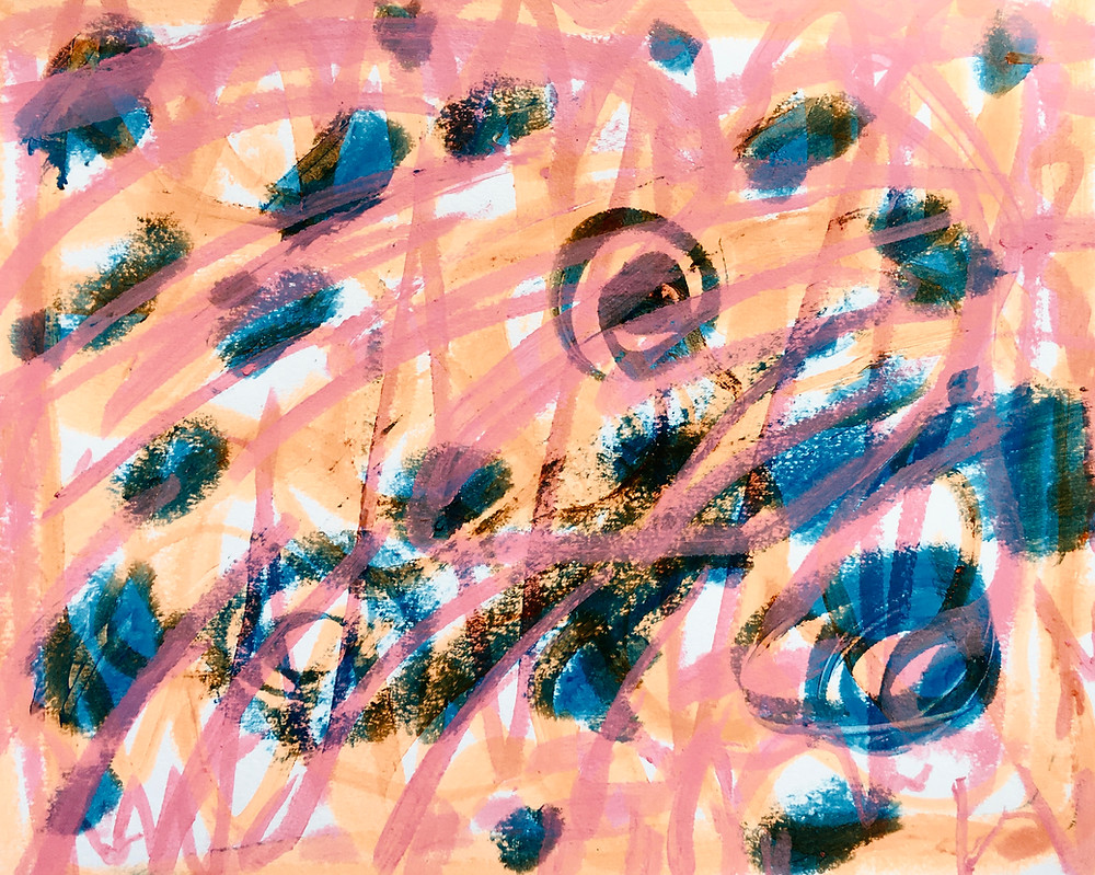 Blue and black dots covered by pink and orange scribbles to illustrate unresolved areas.