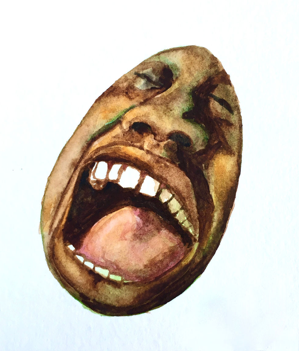 Watercolor of a black person yelling with joy by autistic art therapist Jackie Schuld
