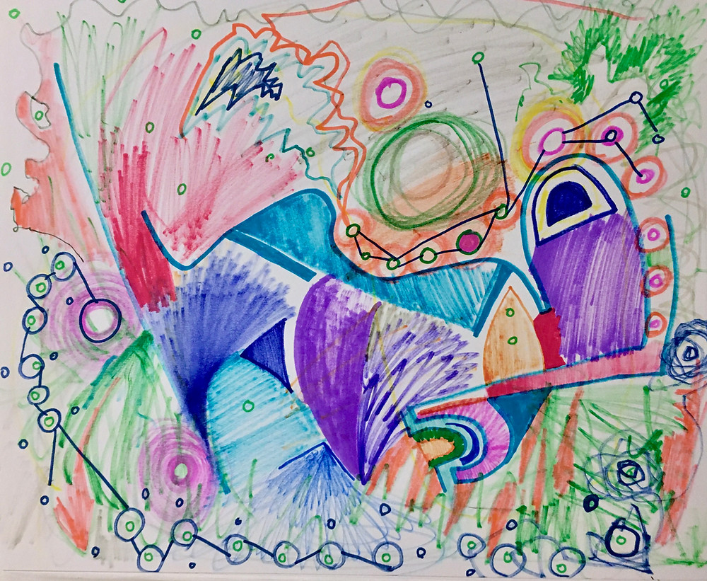Marker Illustration of what it feels like to get activated, for the article "I Don't Like the Word Triggered" by Art Therapist Jackie Schuld who runs an art therapy studio in Tucson, AZ