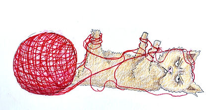 Art Therapist Jackie Schuld shares an illustration of a cat caught in yarn.