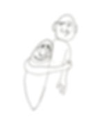 A black and white illustration of a child clinging to their parent who has a disgusted look on their face.