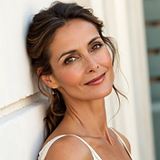 Smiling woman leaning on a white wall, portrait shot, English Fluency Global.