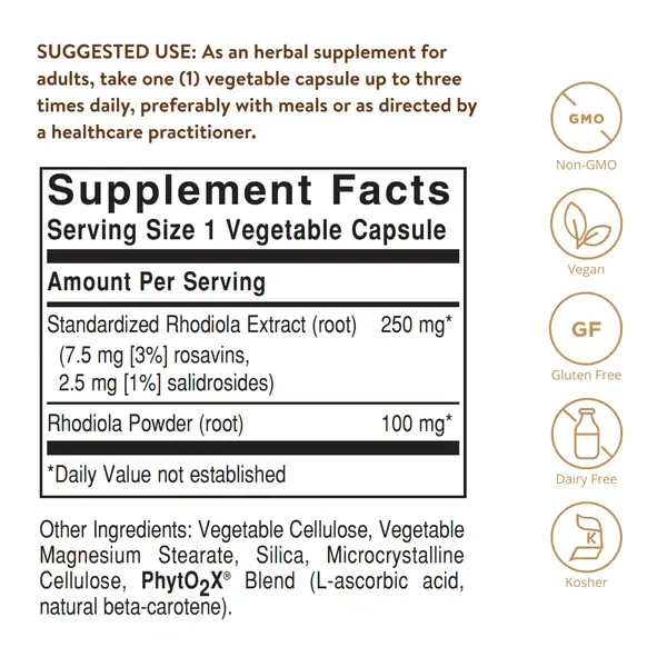 Rodiola Rosea Solgar Rhodiola Extracto de Raiz 60 Capsulas Vegetales