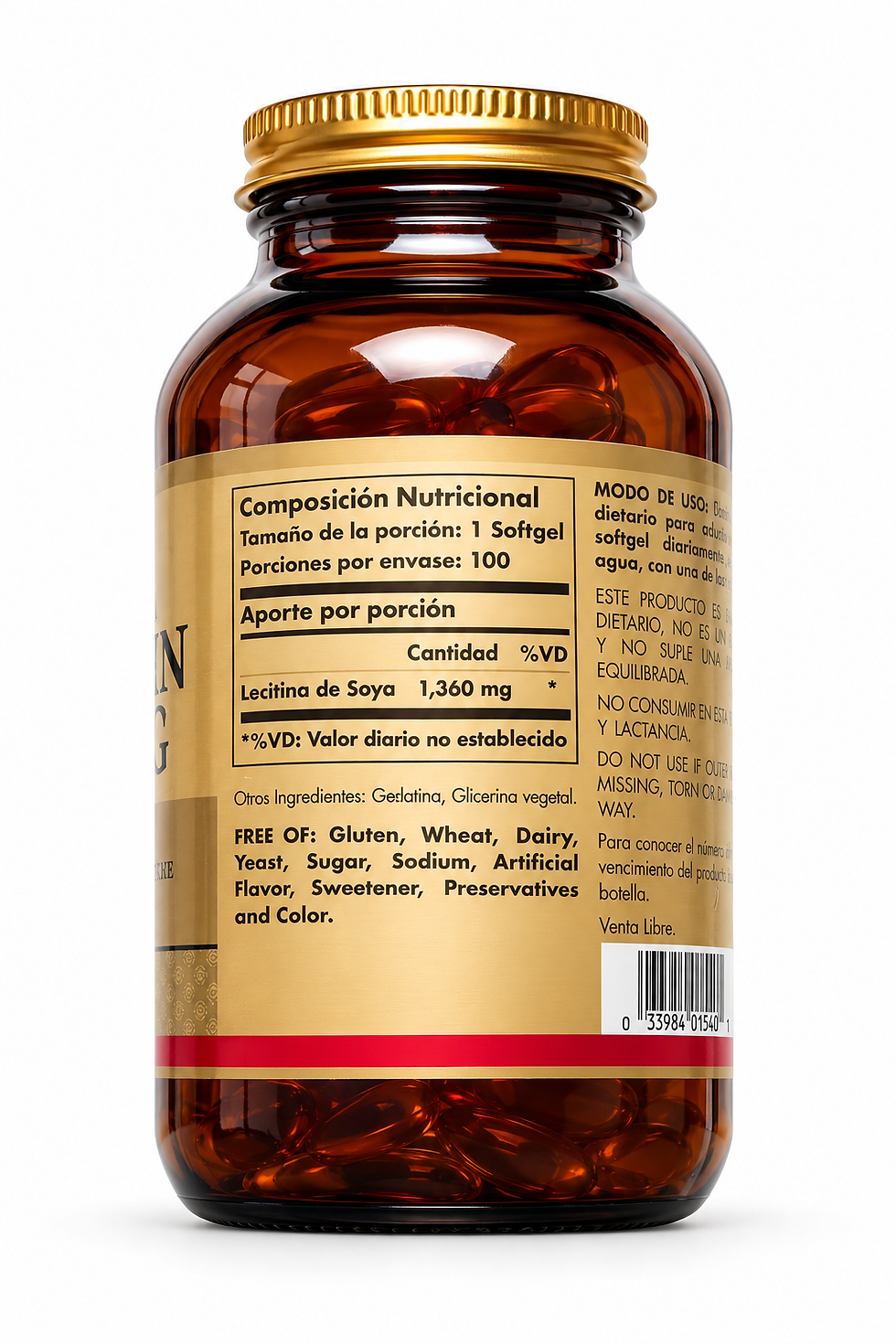 Solgar Lecitina de Soya Natural 1360 mg 100 Cápsulas Blandas