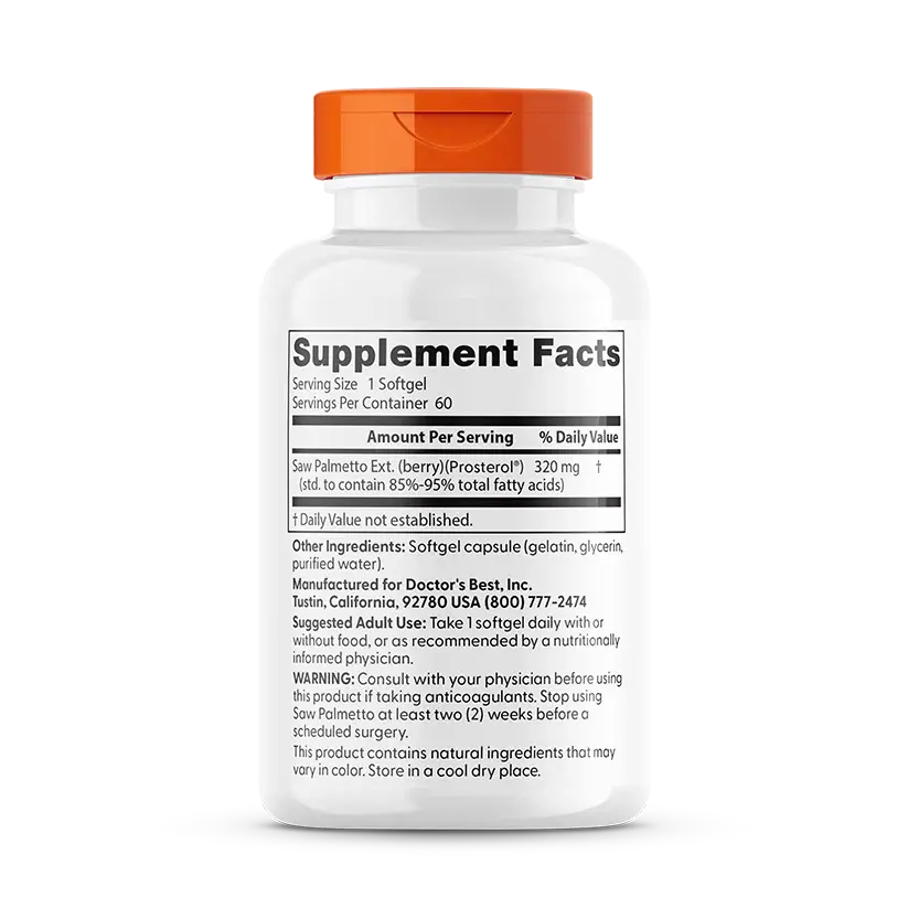 Saw Palmetto Doctor's Best Prosterol® 60 Cápsulas Blandas
