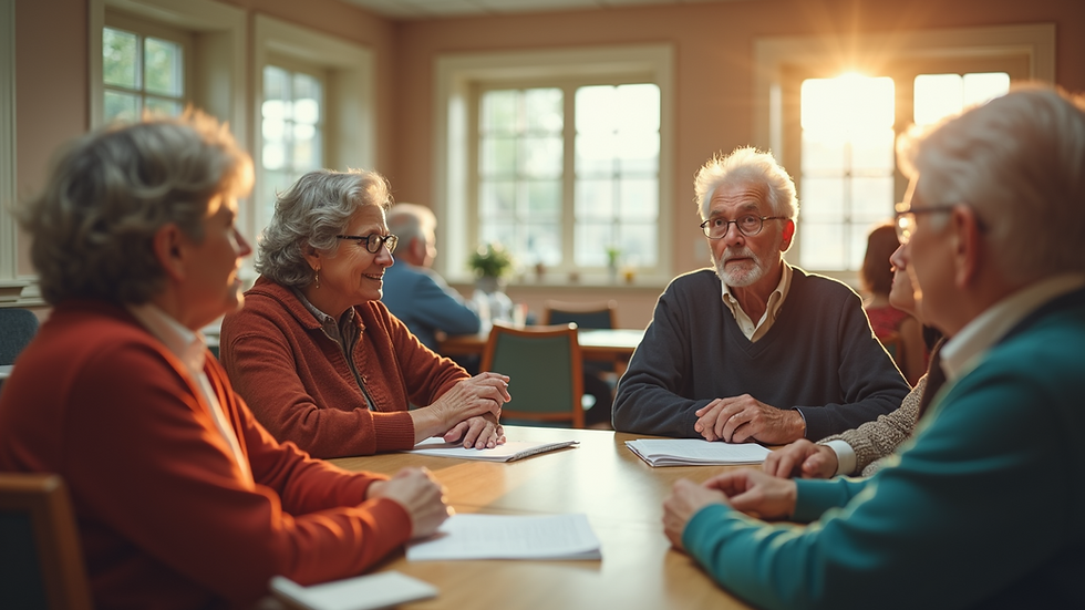 High angle view of a local senior center engaging with seniors