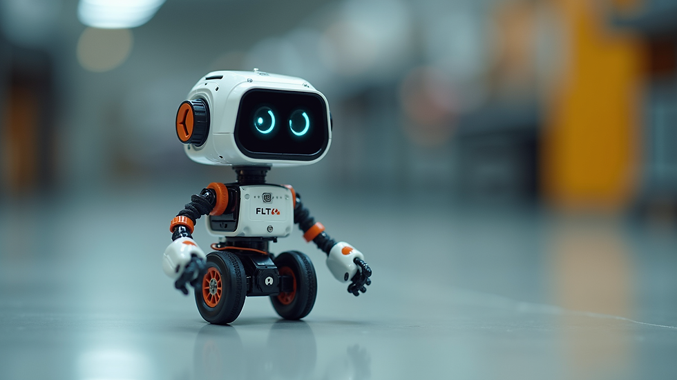 Eye-level view of a small robot assembled from a STEM kit
