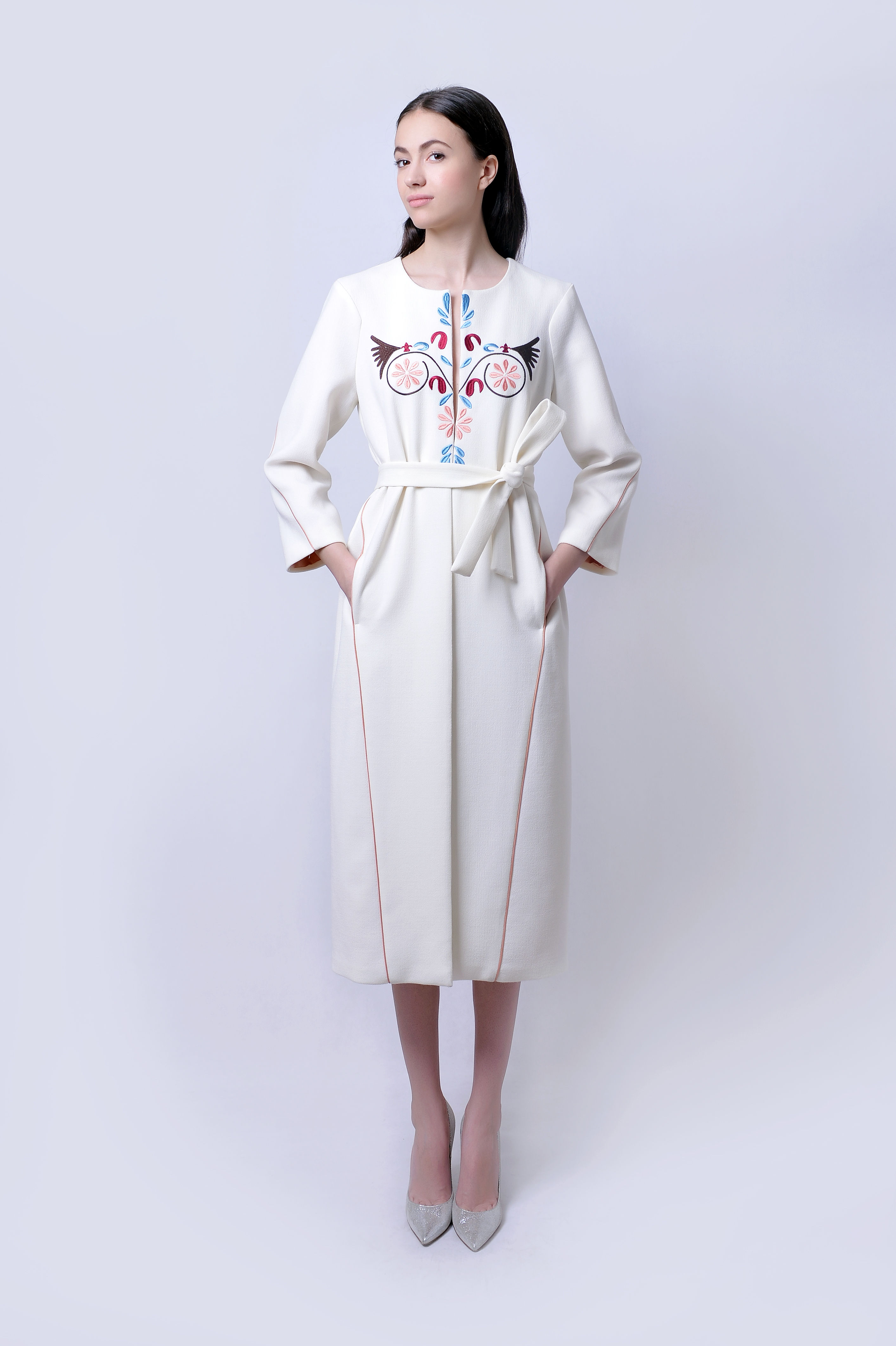 White Coat with Machine Embroidery
