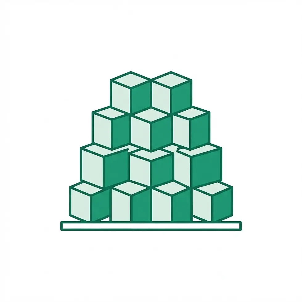 Digital illustration of stackable green cubes. This minimal graphic icon represents structure, organization, and growth.