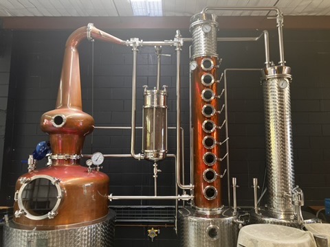 Copper pot and column still with botanical basket at NZ Rum Co