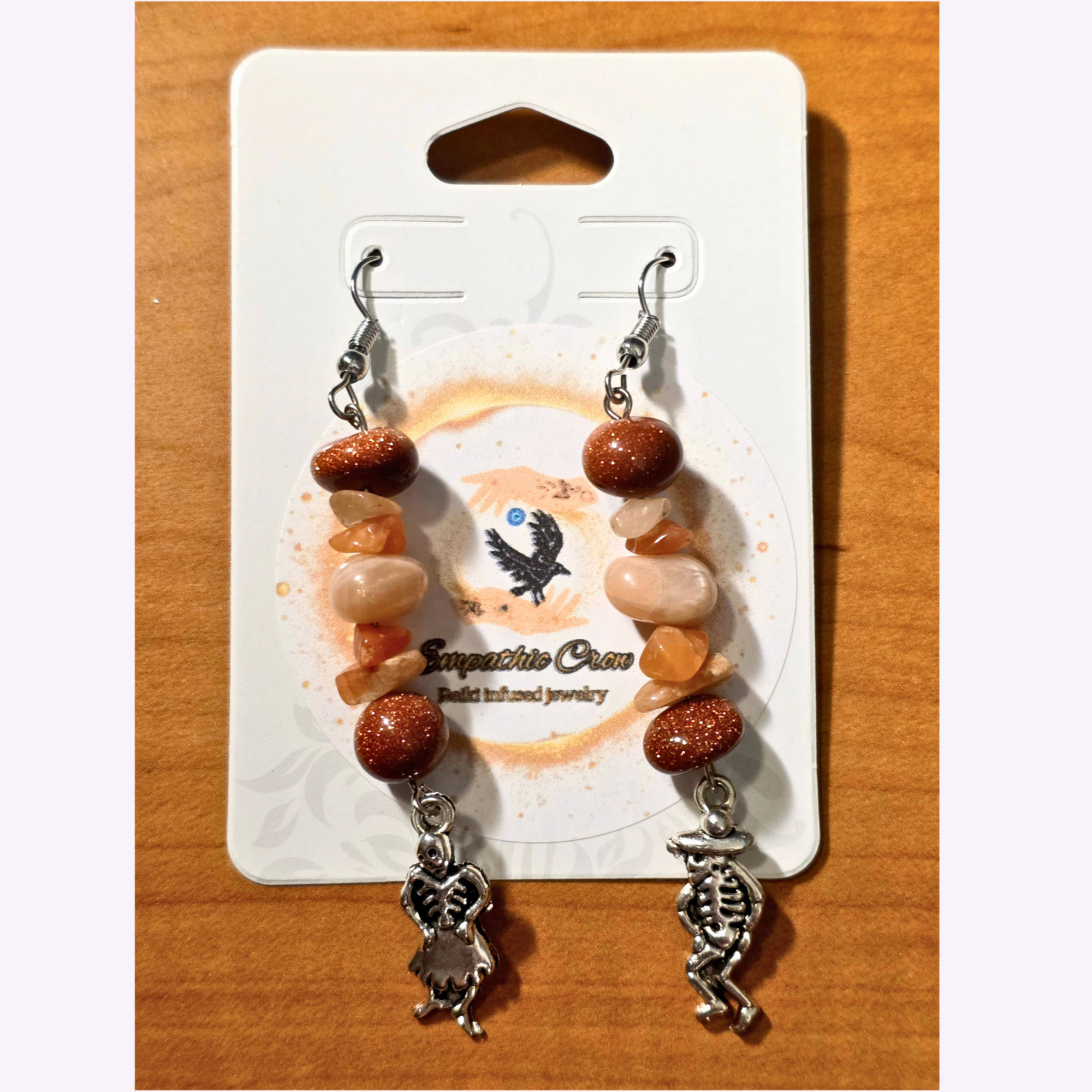 Fiesta of Fire – Skeleton Charm Sunstone Earrings