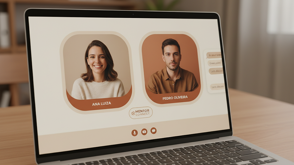 Close-up view of a laptop screen showing an online mentoring session