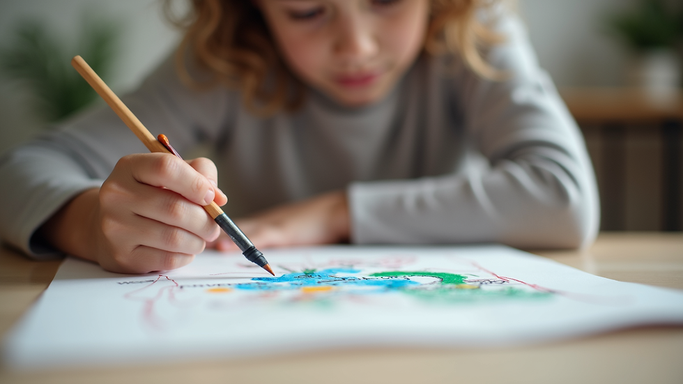 Close-up view of a child’s drawing on a table during therapy session
