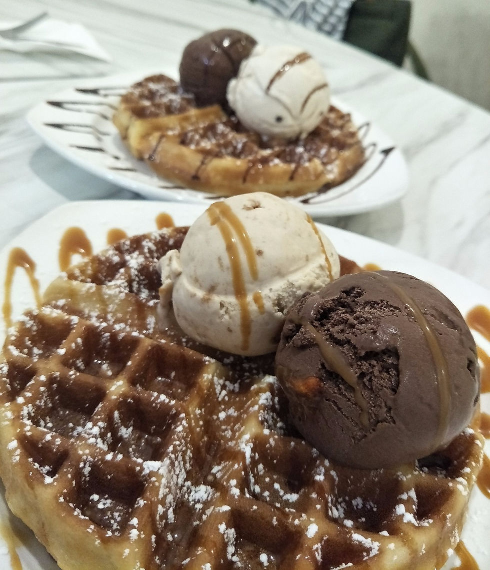 Waffle w/ two scoops of Ice cream ($10.40)