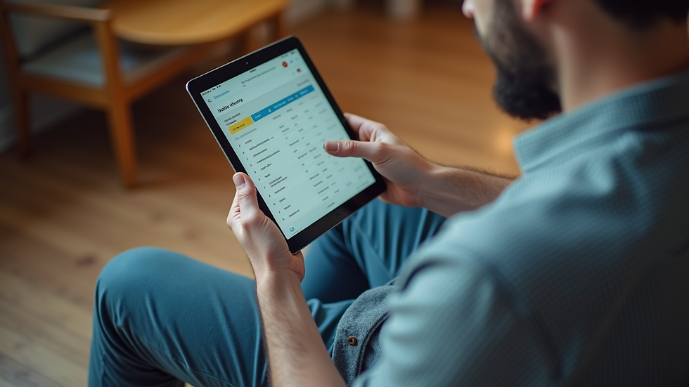 High angle view of a person using a tablet with a habit tracking app