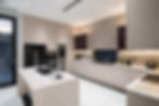 Thi công tủ bếp có bàn đảo  căn hộ Vinhomes River Side - Tủ gỗ MDF phủ Acrylic, vật liệu đá nung kết chấm bi