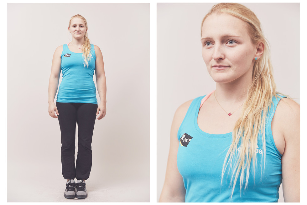 Portrait of climbing coach Leah Crane, taken at the Women's Climbing Symposium.