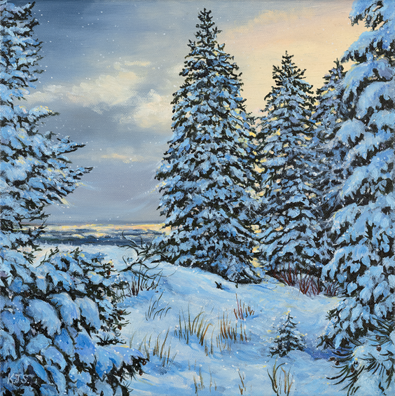 snowy pine trees winter scene