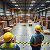 “Create a wide industrial backdrop showing an interstate pallet operation_ organized stack