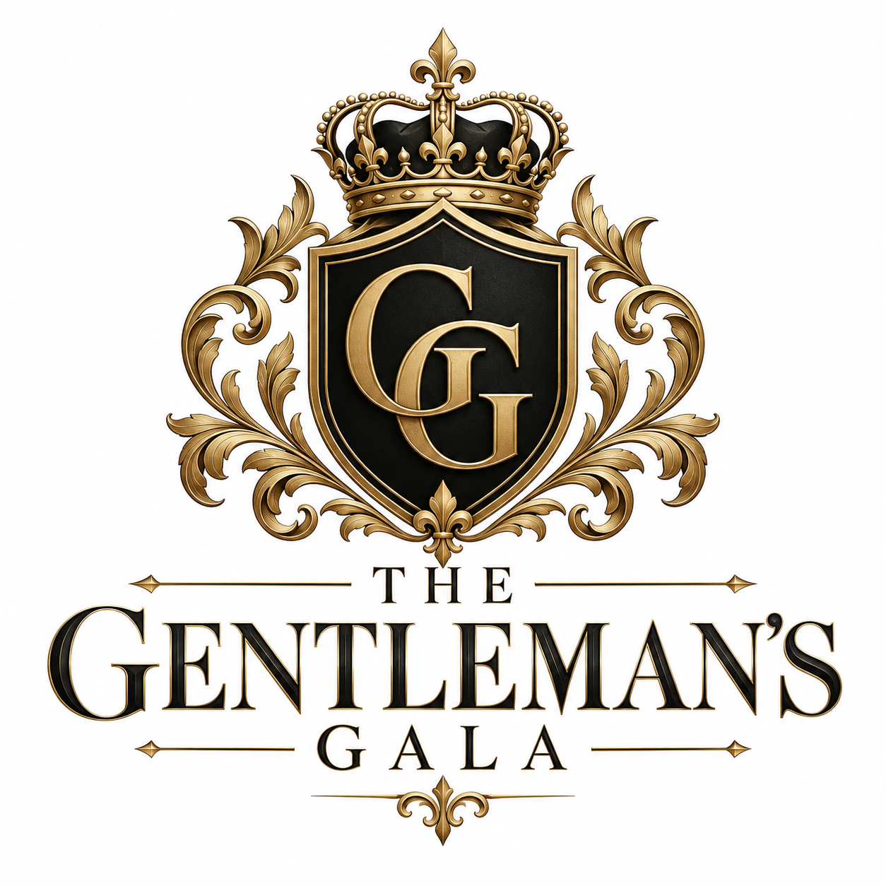 The Gentleman's Gala official gold and black crowned heraldic crest and wordmark