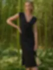 Thumbnail: Nation Los Angeles Kalee Column Midi.  Easy cotton jersey black dress.  Featuring bow tie detailing.