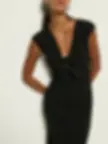 Nation Los Angeles Kalee Column Midi.  Easy cotton jersey black dress.  Featuring bow tie detailing.