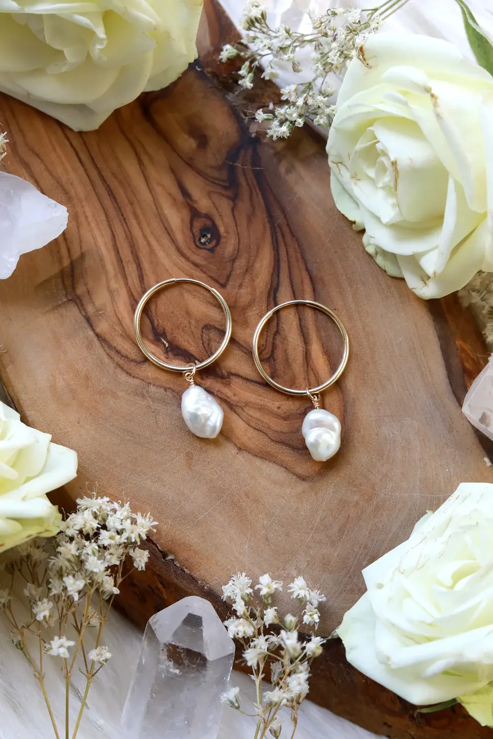 Pearl Baby Hoop Earrings - Silver