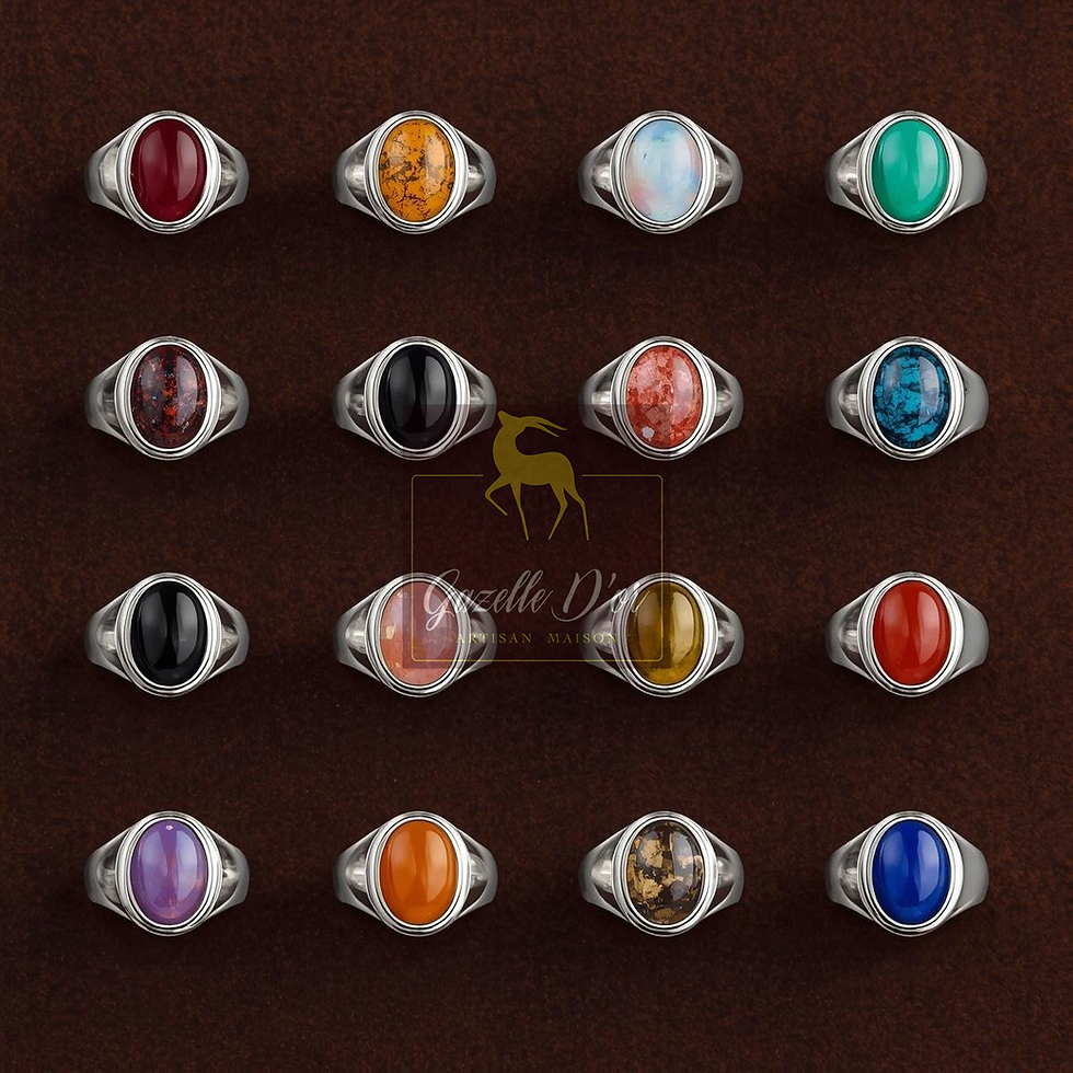 Miniature : Bagues chevalières hommes en argent 925 + pierres semi précieuses