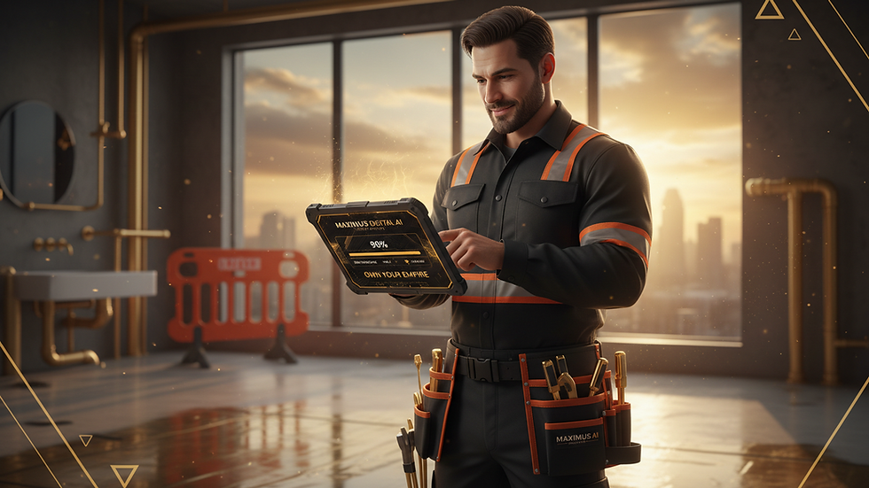 Eye-level view of a plumber using a tablet to manage job schedules