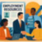 An abstract image representing employment and vocational services, showcasing diverse individuals in professional attire.
2. An abstract depiction of resources and opportunities for employment and entrepreneurship, focusing on innovation and support.
