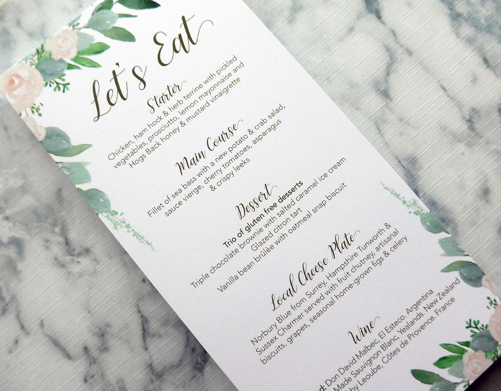 Thumbnail: Floral Wedding Breakfast Menu, Greenery Wedding Breakfast Menu, Wedding Menus, Neutral Wedding Breakfast Menus, Guest Menus