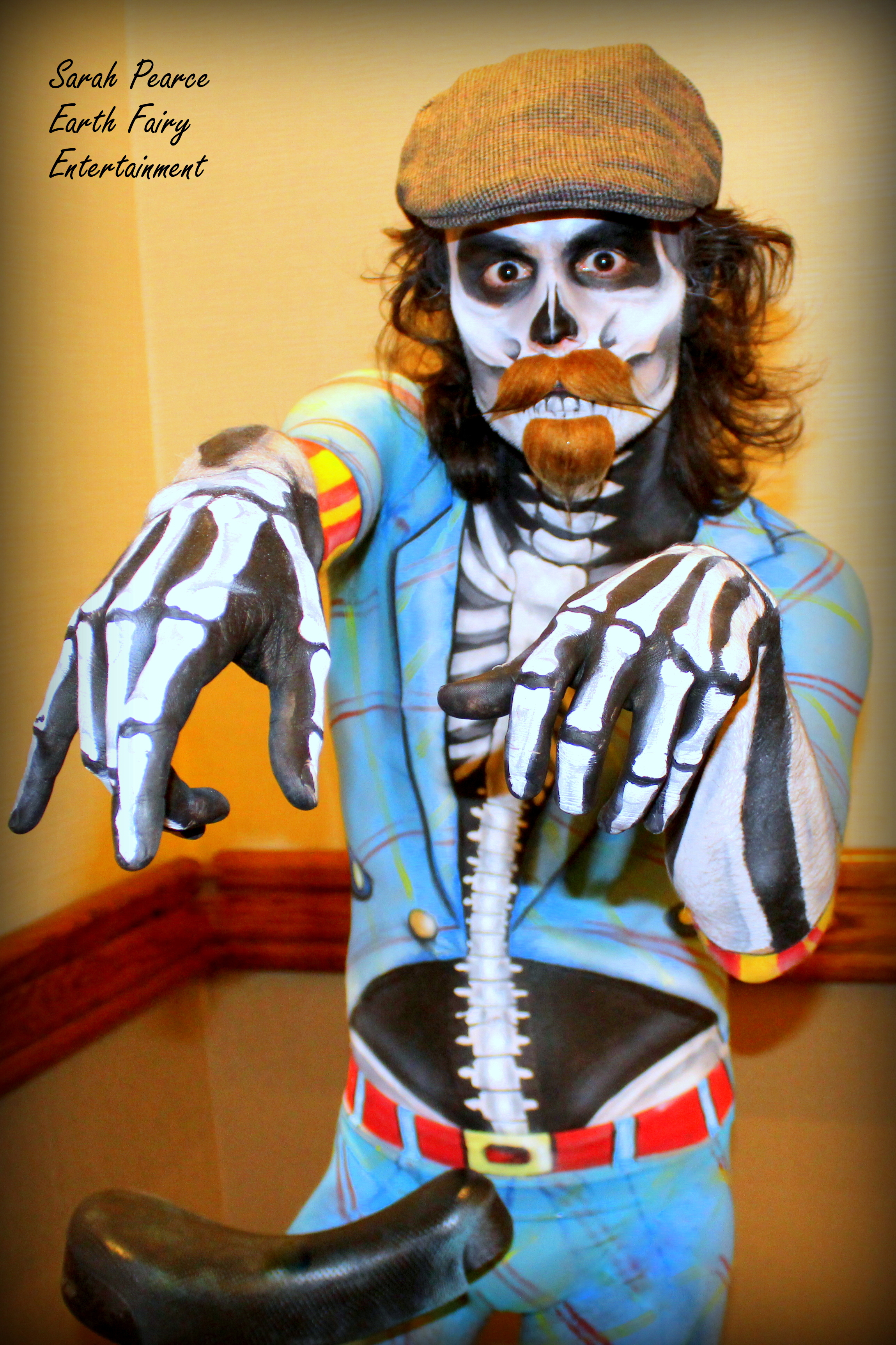 Portlandia Skeleton body paint by artist Sarah Pearce in Portland Oregonwith Earth Fairy Entertainm