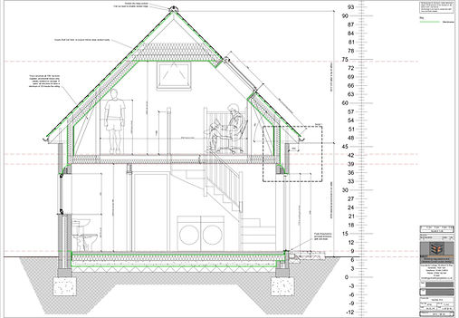 Building section showing attic truss construction for a home office