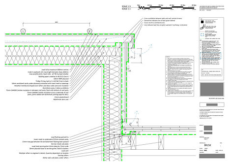Detailed dormer construction junction showing build-ups and technical information