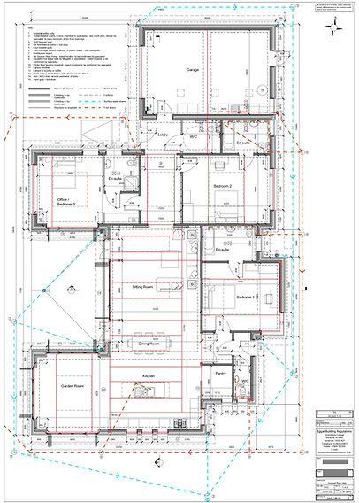 Coordinated floor plan showing construction information and setting out