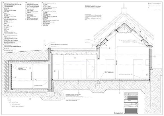 Residential building section showing construction build-ups and technical detailing